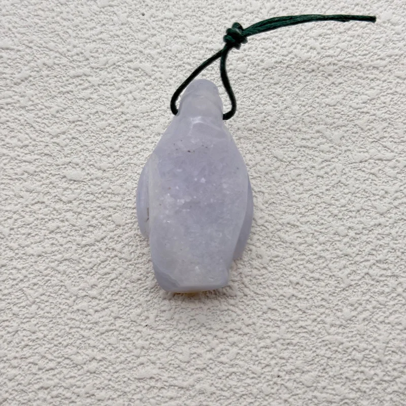 

Sparkling Blue Lace Druzy Agate Carved Penguin Pendant Natural Gemstone 45x25x12mm 24.8g