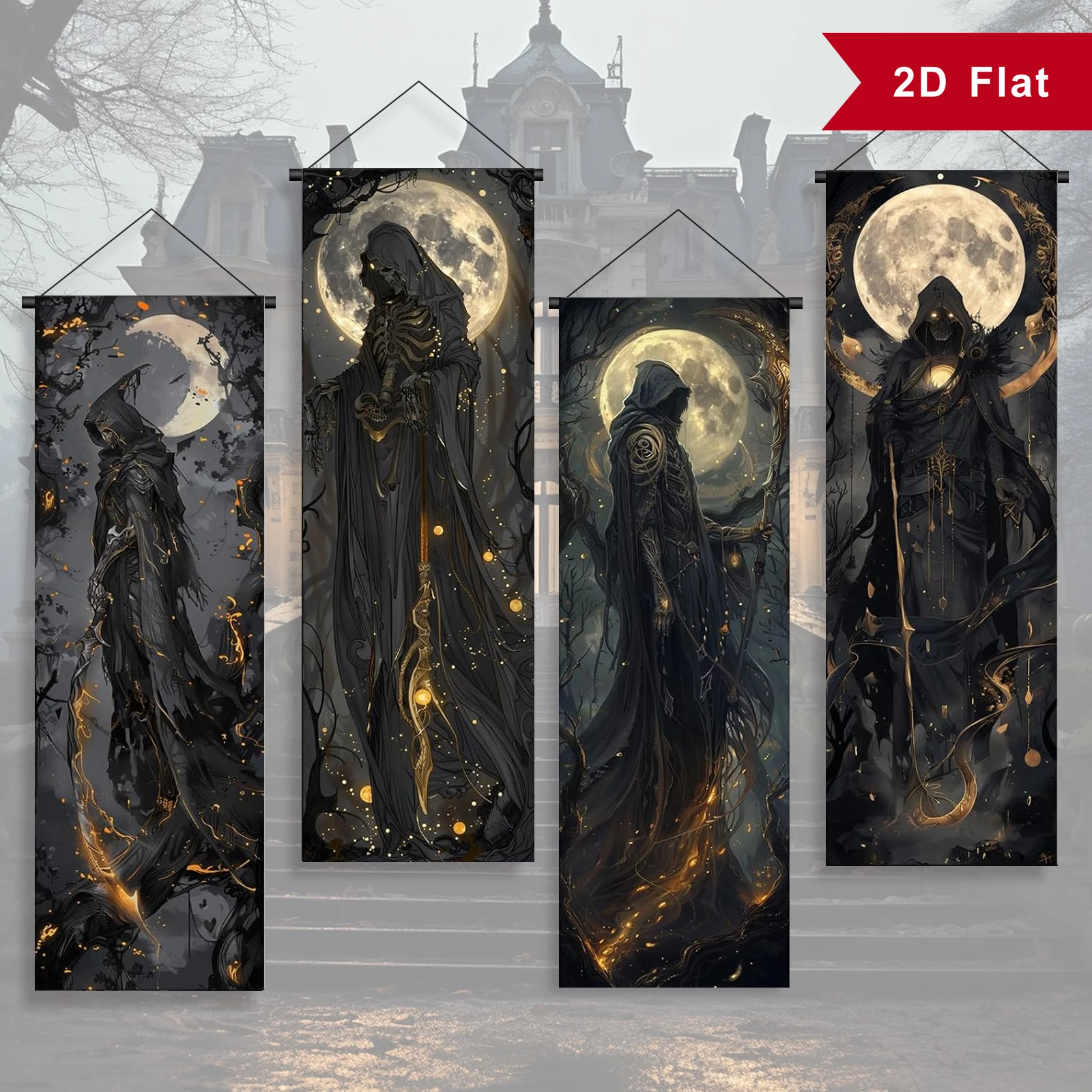 Halloween-Dekorations-Banner, gruseliger Umhang, Totenkopf, Spukhaus-Dekoration, Horror-Poster, Banner für drinnen und draußen, Urlaub, Zuhause, zum Aufhängen