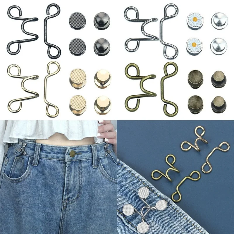 8 PCS 2 Colors Pant Waist Tightener Adjustable Jean Button Pins Button Clip For Pants No Sewing Required Easy To Install