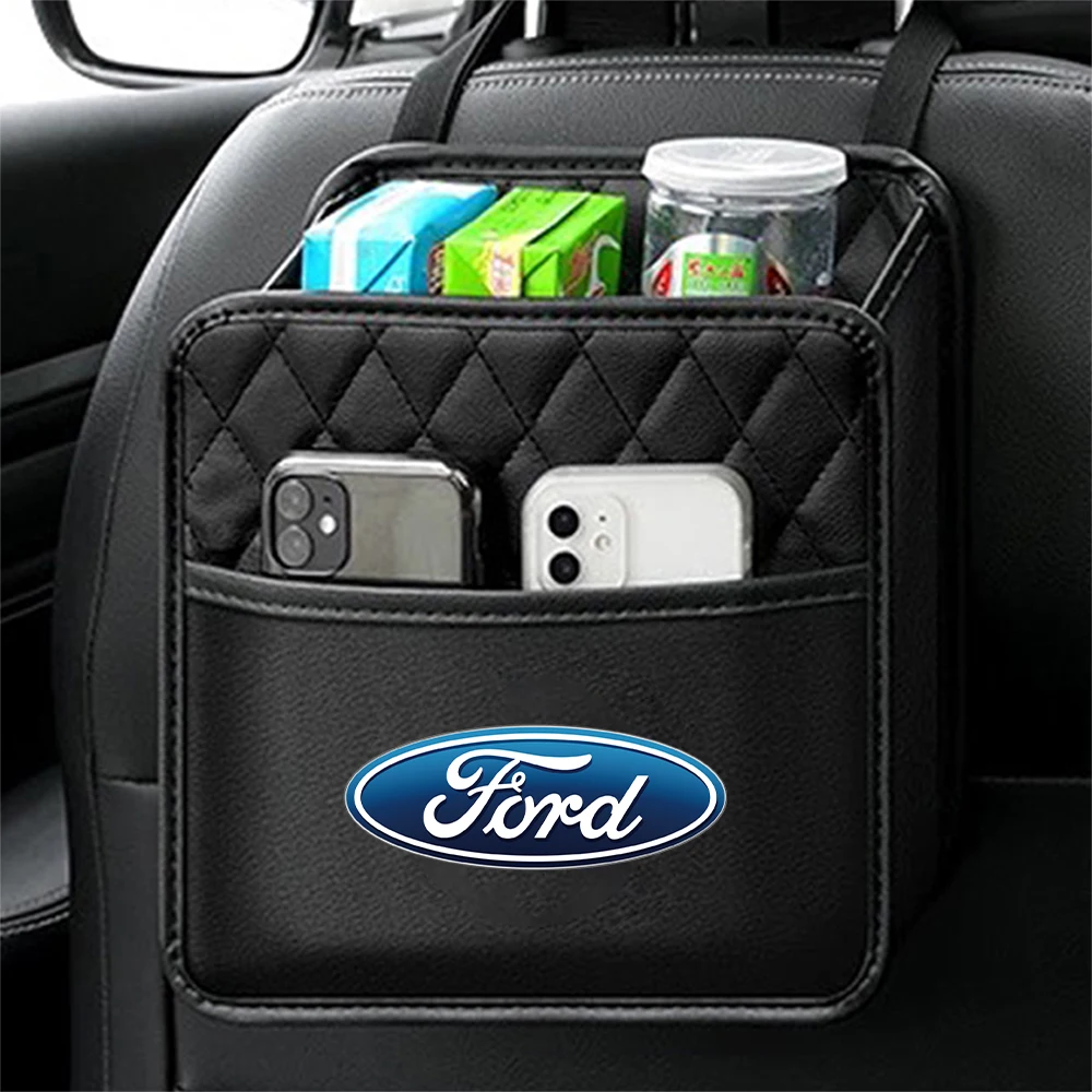 1pcs PU Leather Car Storage Bag Auto Seat Back Organizer For Mustang GT Focus Mk2 Mk3 Fiesta Ranger Mondeo S-MAX Kuga Shyelby