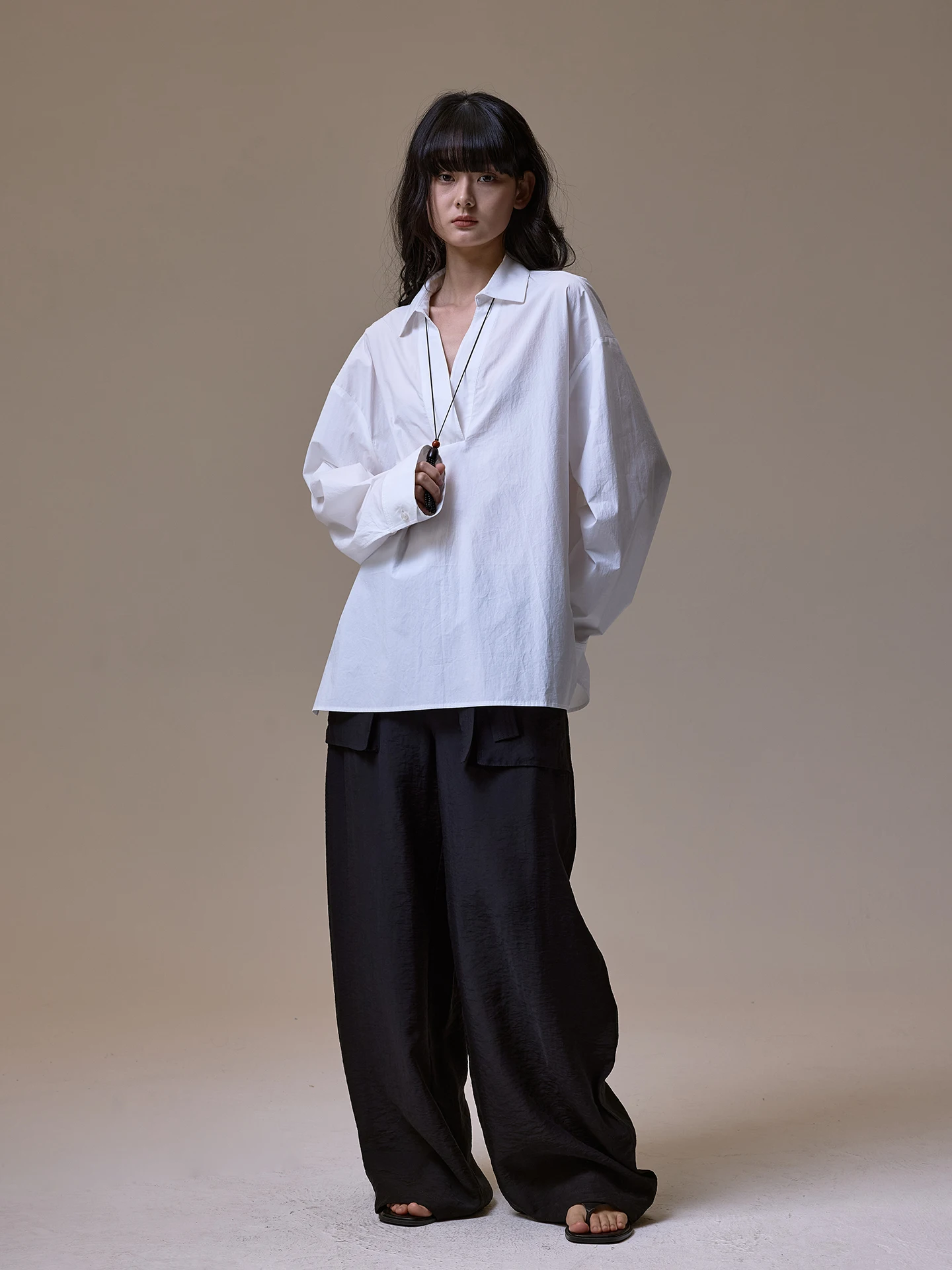 

Spring Summer New Style Simple Pure Color Cotton V-neck 3D Shape Top Women's Loose Fit Long Sleeve Breathable Comfortable Shirt