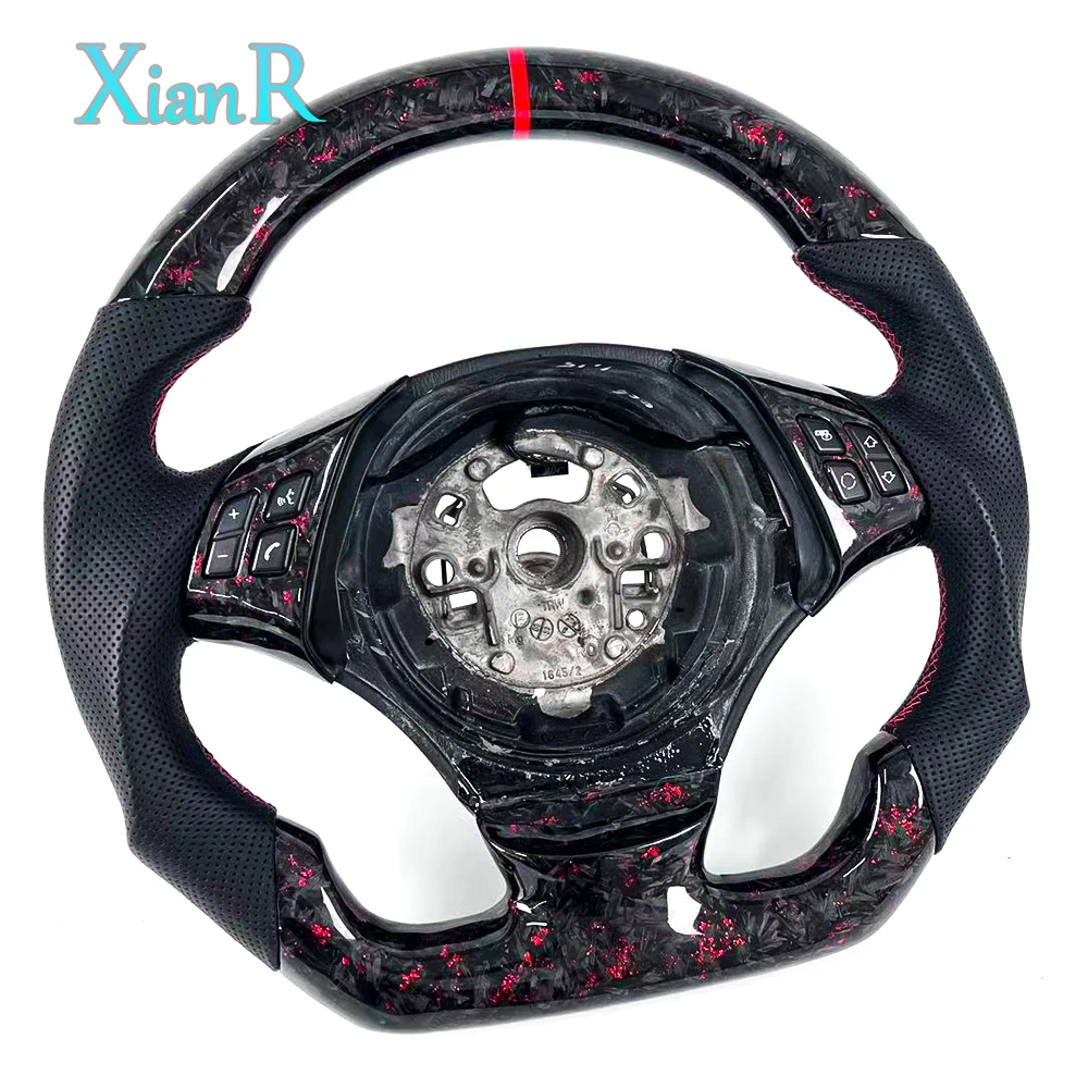 Red Forged Carbon Fiber Racing Steering Wheel Black Perforated Leather for BMW E90 E91 E92 E93 E60 E70 view 4
