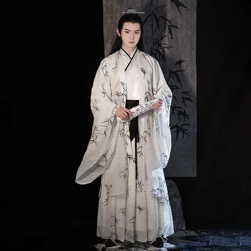 Original Hanfu, ink bamboo, made in the Wei, Jin and Song Dynasties, wide sleeves, waist-length printed ancient costume