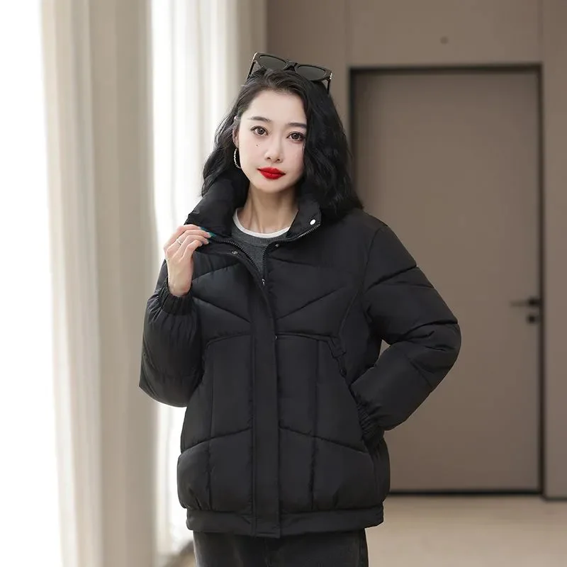 Winter Down Cotton Jacket Women's Clothing 2025 Fashion Stand Collar Versatile Short Warm Jackets Winter Parkas Female Outerwea