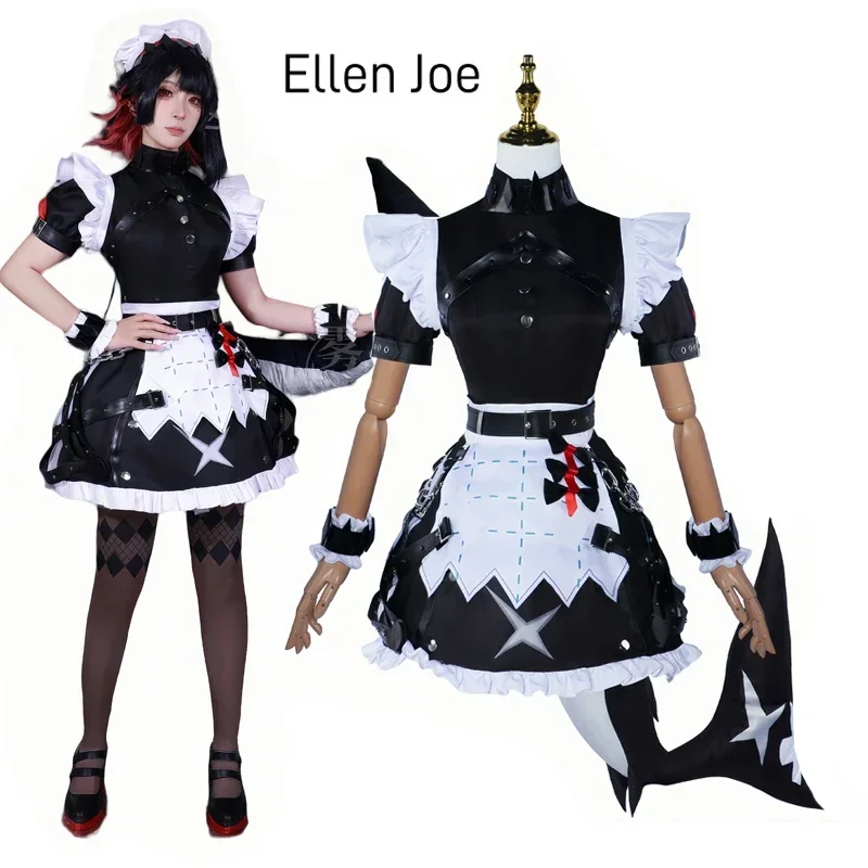 Zenless Zone Zero Ellen Joe Cosplay Costume Wig Maid Dress Uniform Tail Victoria Housekeeping Costume Halloween Party Women