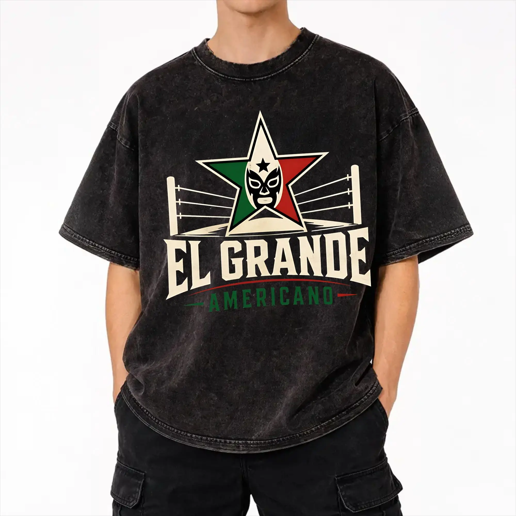 El Grande Americano Pro Wrestling  T Shirt Hip Hop Washed Short Sleeve Street T-Shirts  Fashion for Men Women Streetwear