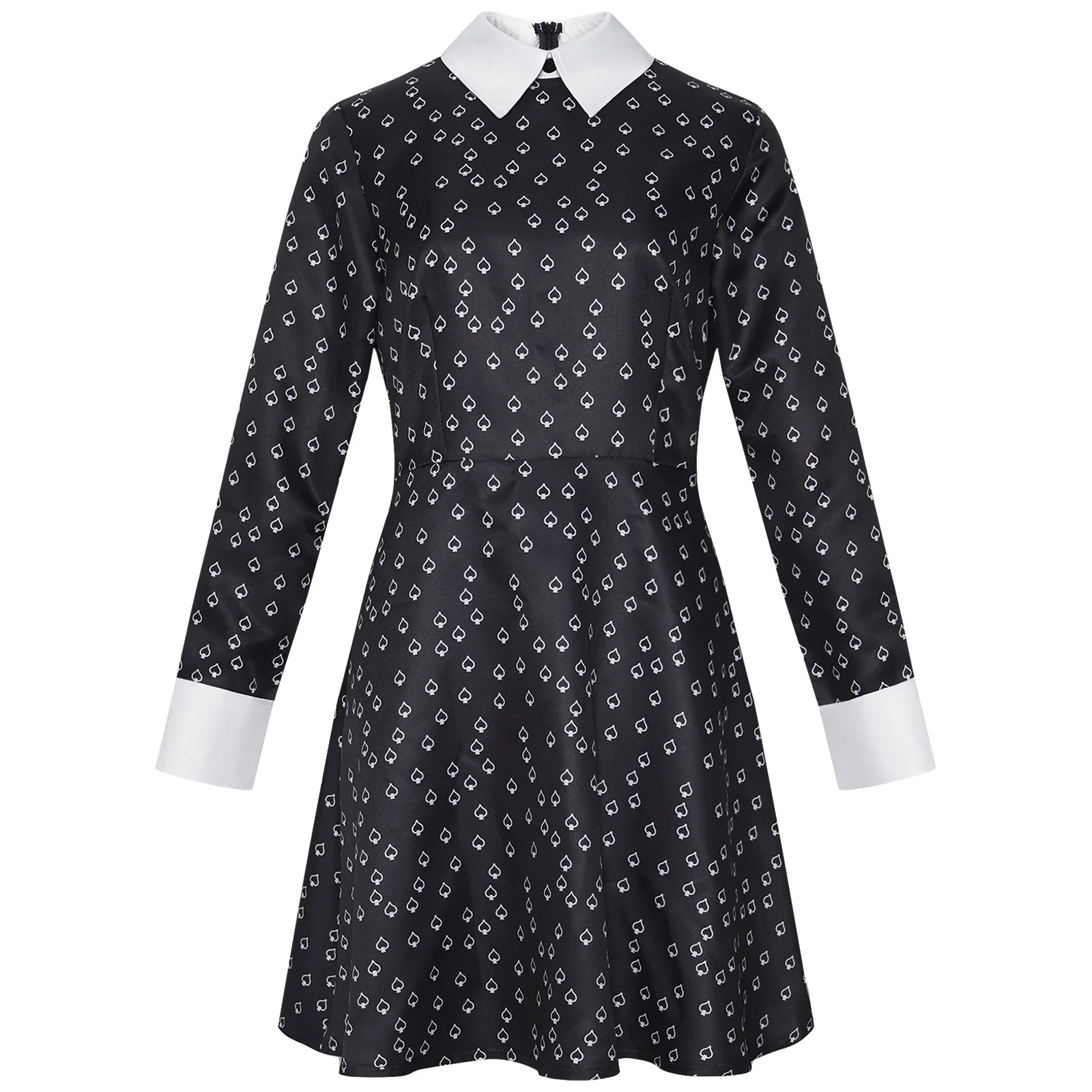 

Womens Long Sleeve Peter Pan Collar Cute Fit and Flare Aline Dress Wednesday Adam Halloween Cosplay Costumes for Party Dress
