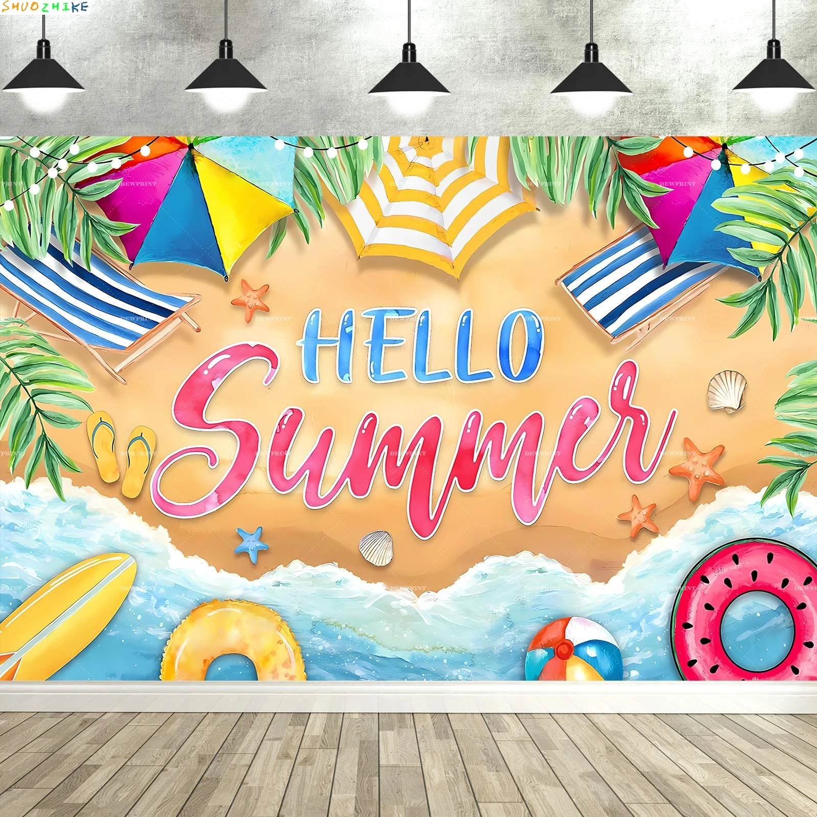 Hello Summer Beach Photo Backdrop, Beach Ball Flamingo Schools Out for Summer Backdrop, End of School Year Party Decorations