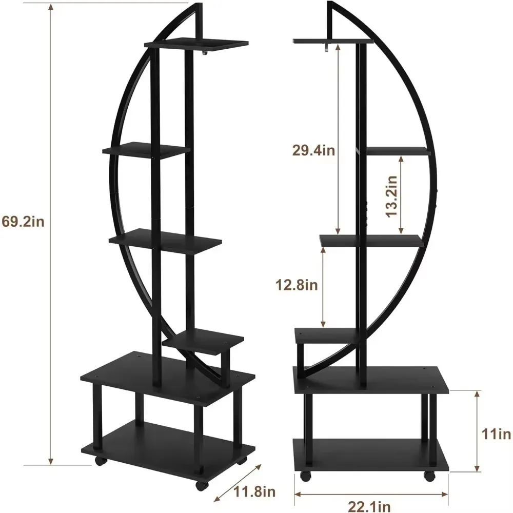Подставка для растений высокой высоты, 6 напольная металлическая со съемными колесами, для дома, патио, газона, сада