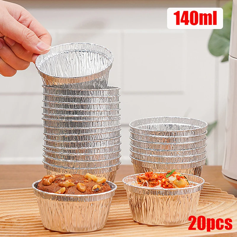 20Pcs Round Air Fryer Aluminum Foil Cake Cups Disposable Microwave Steamer Bowl BBQ Food Tray Container Baking Mold