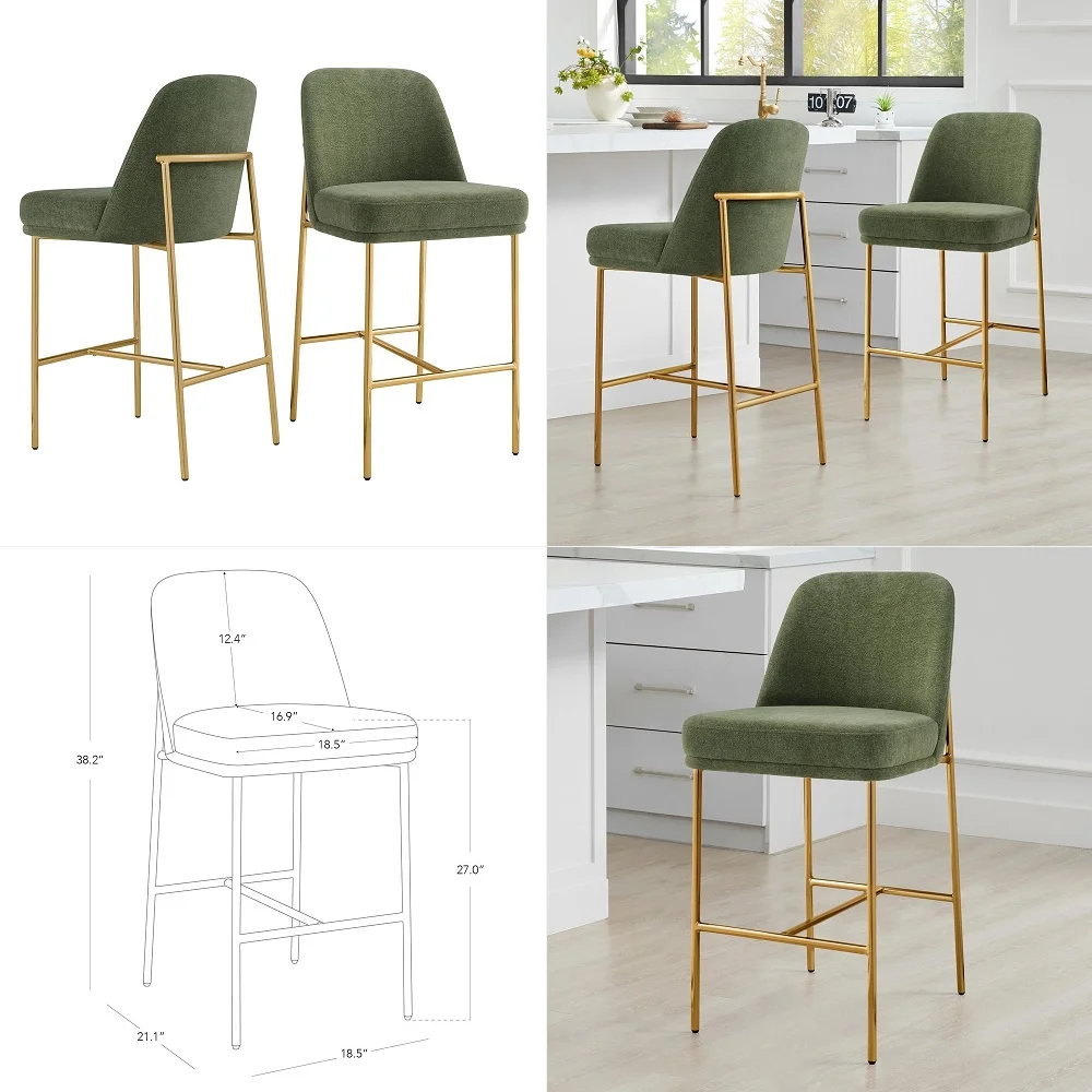 

Rattan Counter Height Bar Stools Set of 4, Chenille Upholstered Barstools with Solid Wood Frame amp Legs, Chic Kitchen Island C