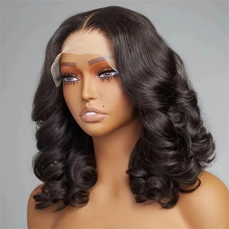 Fashionable large wavy medium-length hair front African lace wig