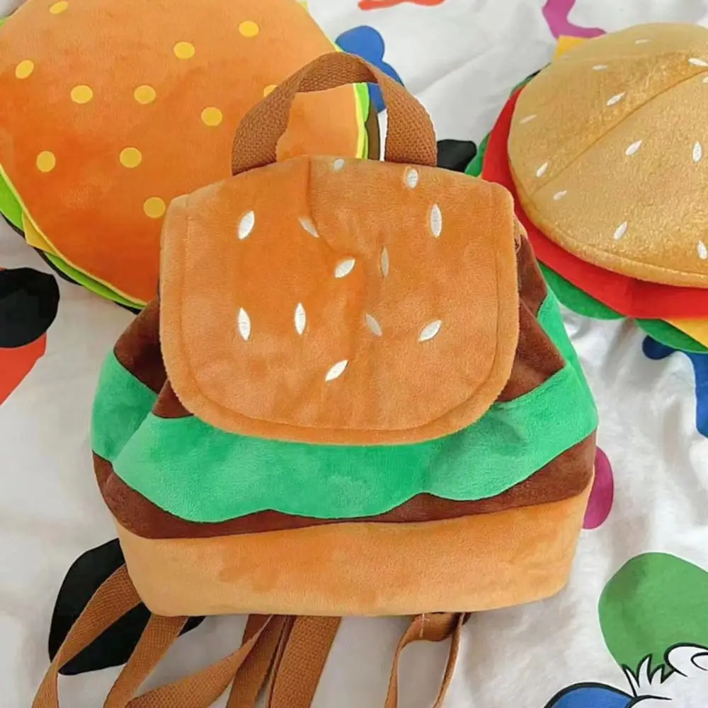 Capacity Book Storage Bags Parent-child Backpack Kids Pack Hamburger Plush Backpack Kindergarten School Bag Cartoon Burger Bag