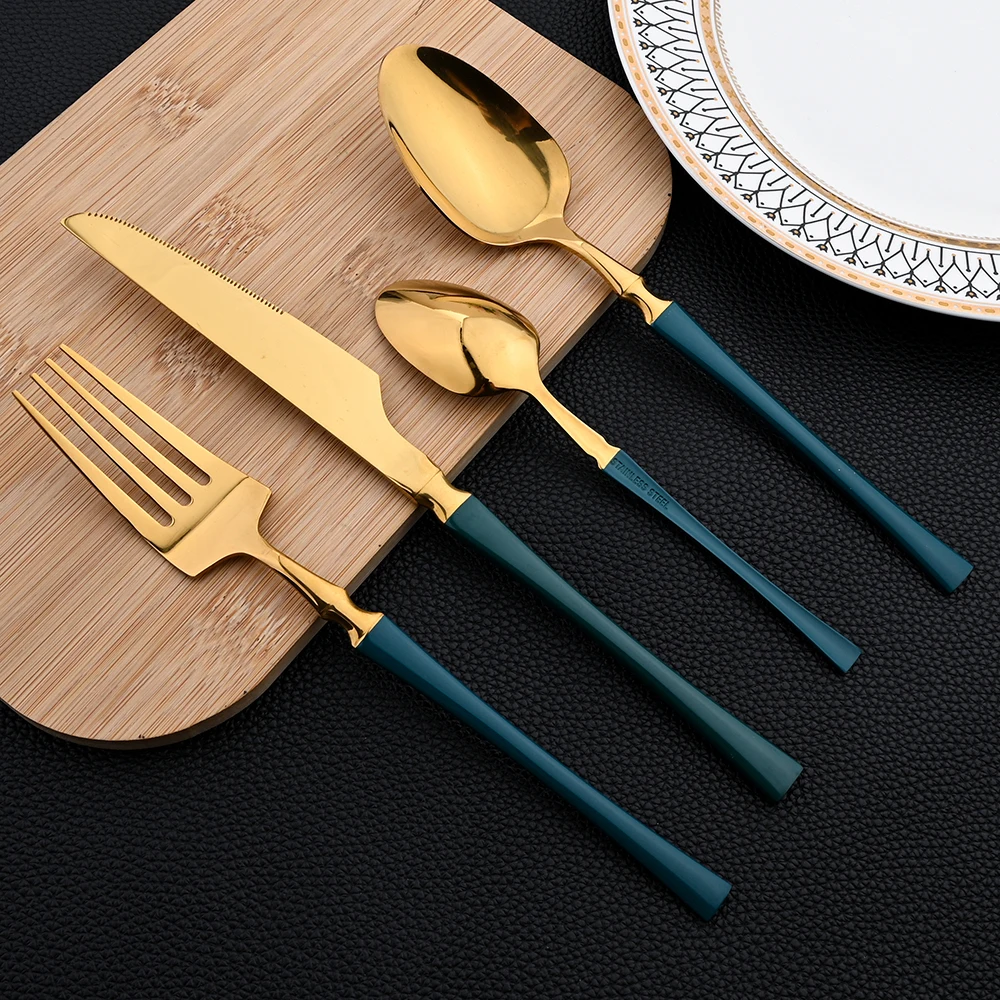 24Pcs Cutlery Sets Mirror Stainless Steel Dinnerware Set Knives Forks Teaspoon Tableware Western Kitchen Flatware Silverware