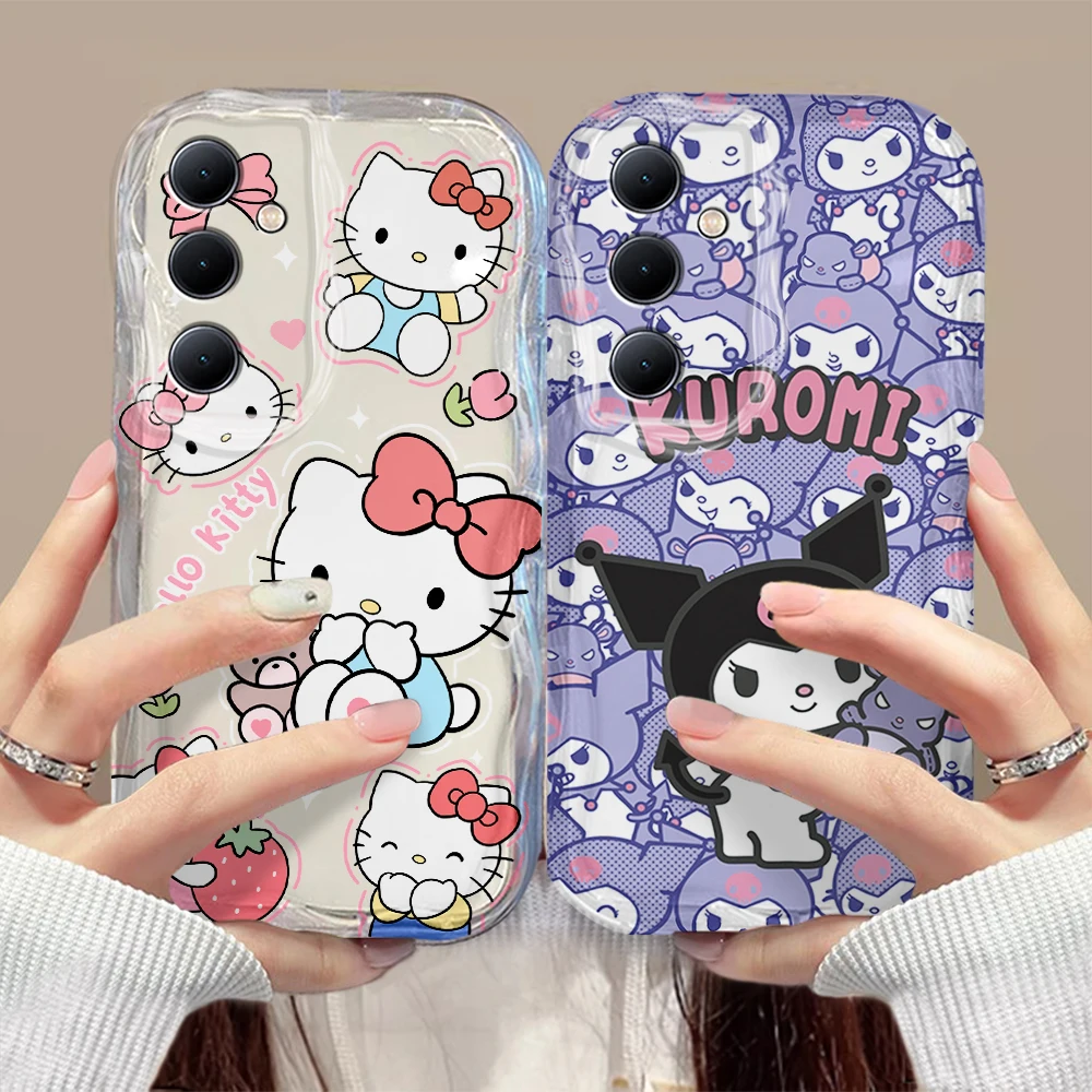 Милый чехол Hello Kitty Kuromi с объемными волнами для Samsung A73 A72 A71 A55 A54 A53 A35 A34 A33 A25 A24 A23 A15 A14 A13 A05 A04 4G