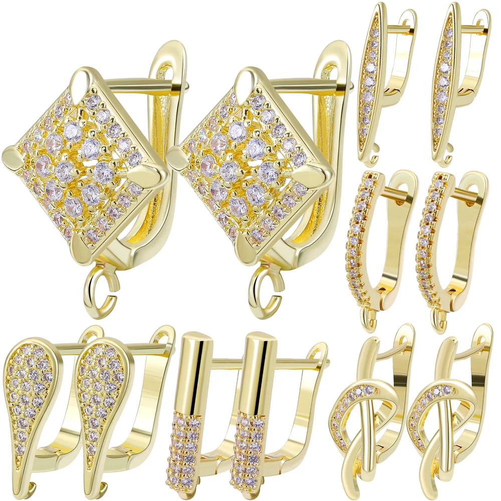 Juya 2 4Pcs/Lot 18K Real Gold Plated Earwire Fasteners Earring Hooks Accessories For DIY Women\'s Anti-Allergy Earrings Making