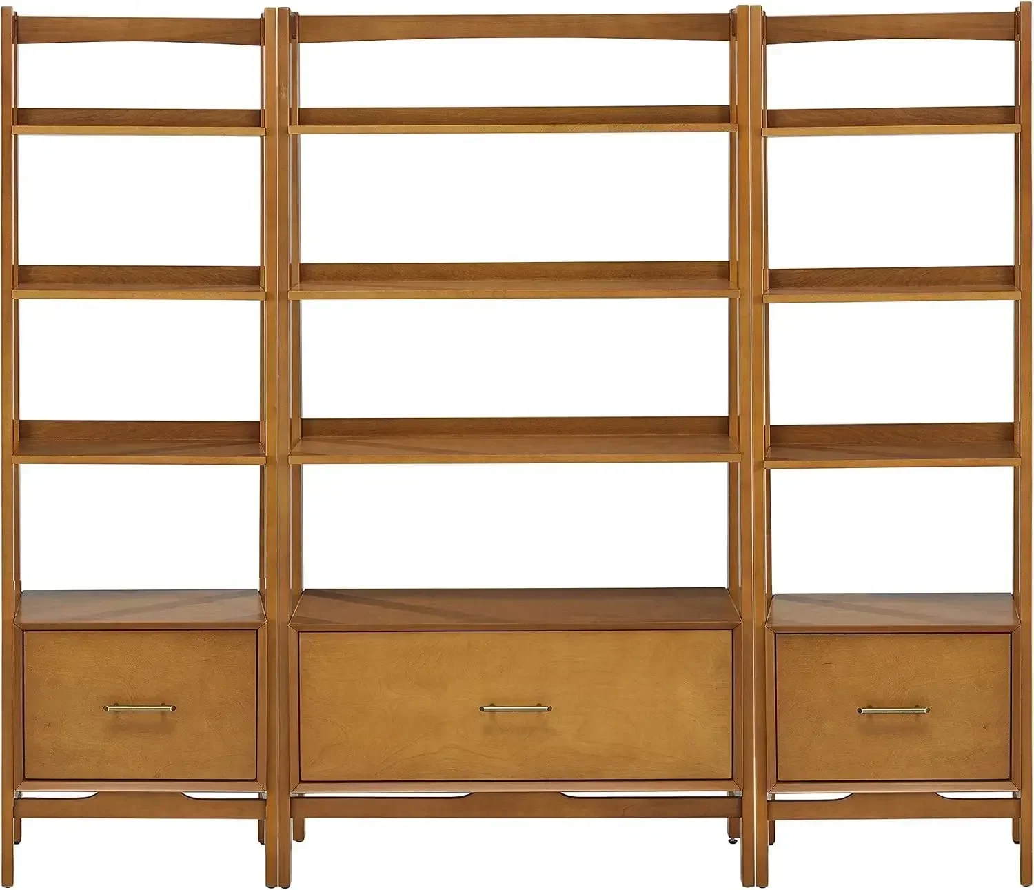 Customizable-3-Piece Bookshelf Etagere Set, Bookcase With Shelves And File Drawers, Acorn