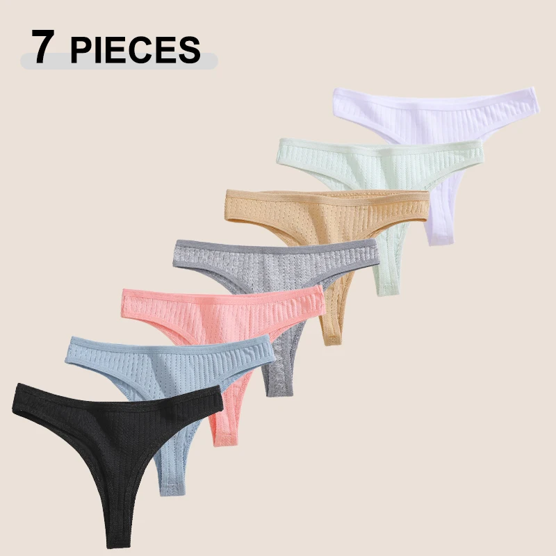 7-teiliges Set Baumwoll-Tangas Nahtlose Atmungsaktive Bikini T-Back G-Strings Höschen Damen Niedrige Taille Sexy Dessous S-XL