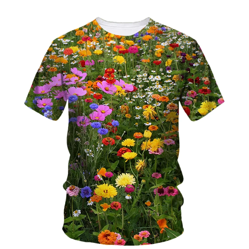 Summer New Flowers and Plants graphic t shirts For Unisex Trend Fashion Men Casual Personality Printed Round Neck Short Sleeve