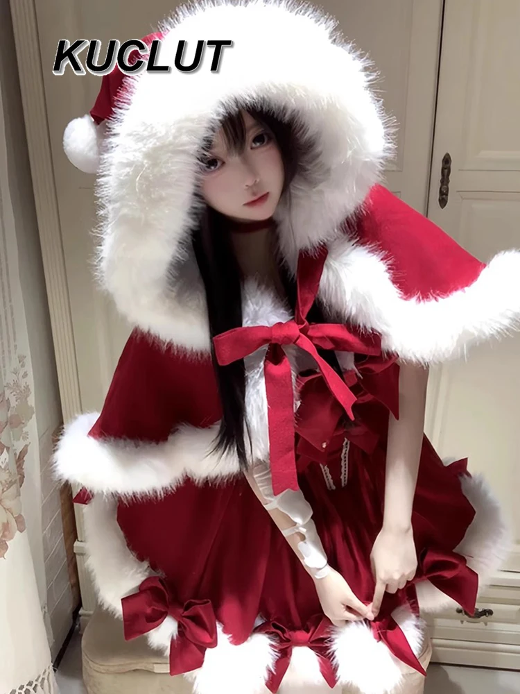 

Robe Cute Sweet Girl Atmosphere Cosplay Clothes Cape Coat Puffy Princess Dress New Year Red Outfit for Women Autumn Winter