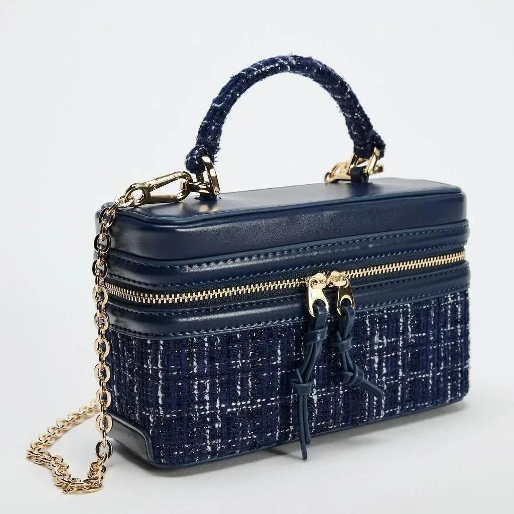 

Vintage Woolen Box Women Handbags Luxury Designer Shoulder Crossbody Bags for Women 2025 New Square Chains Sling Bag Clutch Lady