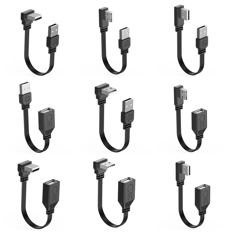 USB A Male to Male Female 90 Degree Angled Extension Adaptor Flat Cable 10cm 0.2m 1m USB Right left down up Flat Short Cord