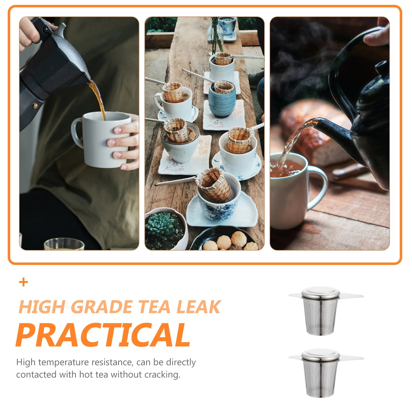 

2pcs Stainless Steel Double Handle Infuser Fine Polished High Temperature Resistant Filtering Supplies For Home Office