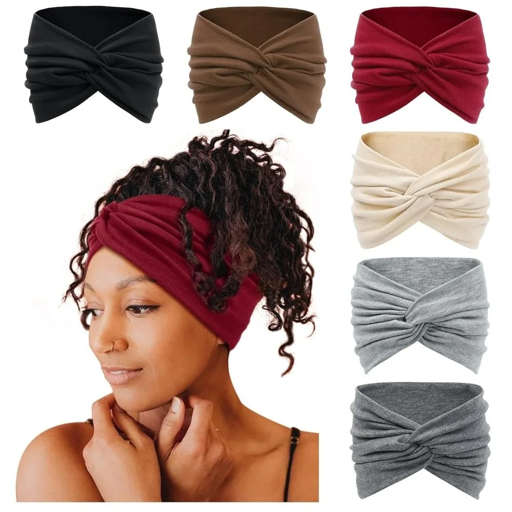 

6 PCS Y2K Sports Headband Euro-American Style Breathable Printed Elastic Hairband Wide Side Hip-hop Yoga Hairband Jogging