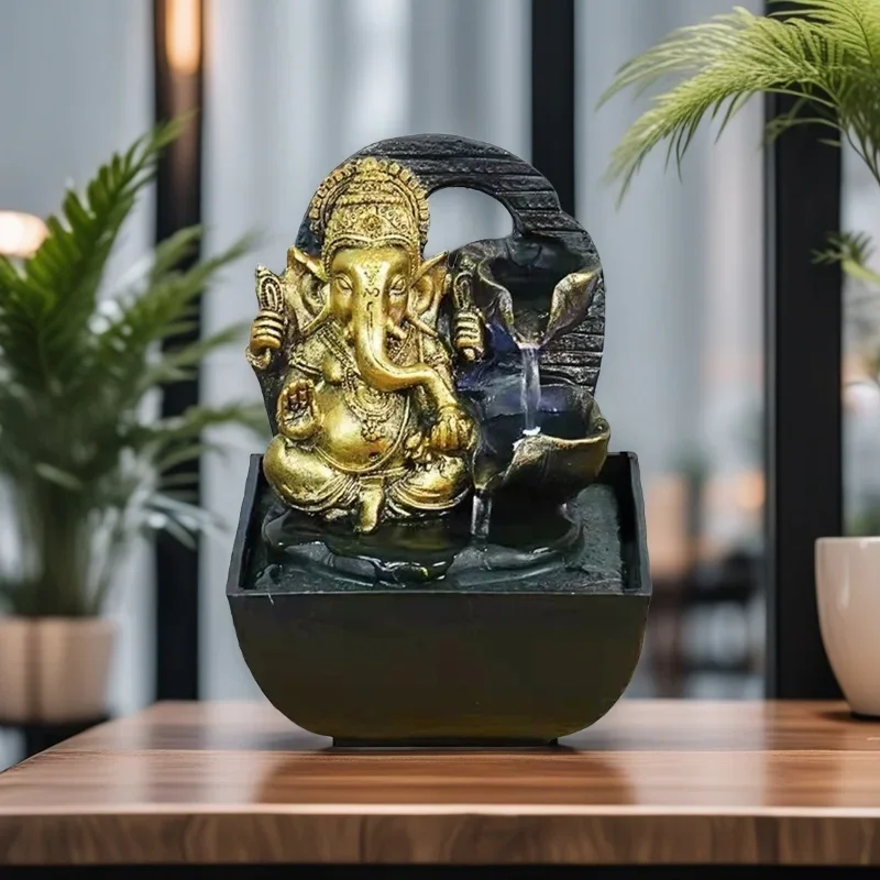 Ganesha Statues Indoor Water Fountain Buddha Sculpture Figurine Zen Meditation Tabletop Waterfall Micro Landscape Resin forDecor