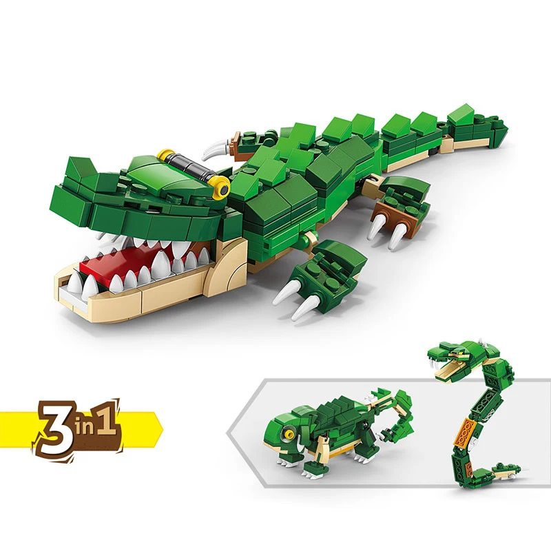 Transformable 3-in-1 Mecha Building Blocks Kit DIY Educational Toys for Kids, Creative 3D Shark Animal Puzzle Gift for Boys Kids
