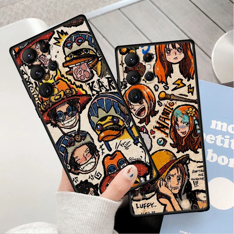 Anime One Pieces Nami Ace Silicone Black Phone Case For Samsung Galaxy S24 S23 S22 S21 S20 FE S10 S9 S10E S8 Plus Ultra Lite 5G