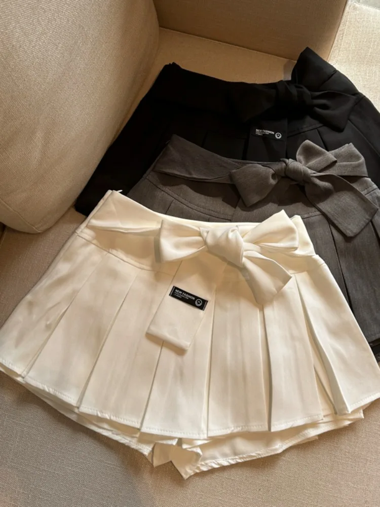 

Korean Style High Waist Short Skirt for Slimming Knot Tie Belt Pure Color Summer New Arrival City Walk A-Line Skirt