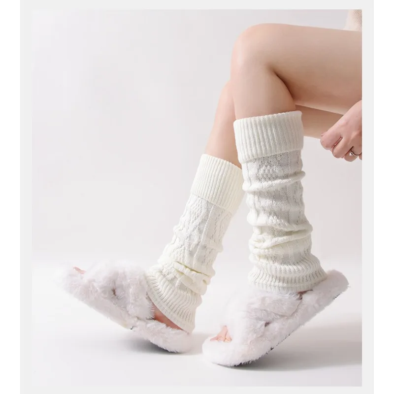 Wolle Beinlinge Stiefel Socken Frauen Weiß Grau Kalb Thermische Knie Abdeckung Bein Wärmer Harajuku Y2k Enge Manschetten Gestrickte Herbst Winter