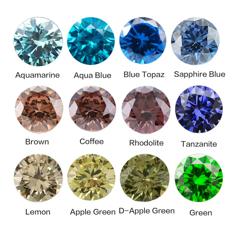 1.0~10.0mm 5A Seablue, Green, Coffee, Dark Blue Cubic Zirconia Stone Round Cut CZ Stone Synthetic Gems For Jewelry DIY Making