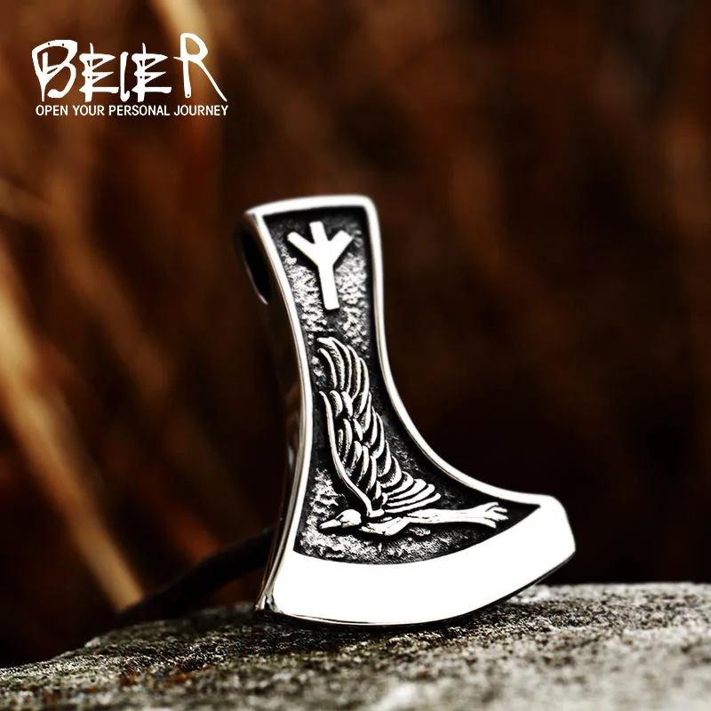 BEIER 316L Stainless steel Vintage jewelry thor's axe head pendant necklace viking scandinavian norse man punk rock BP8-737