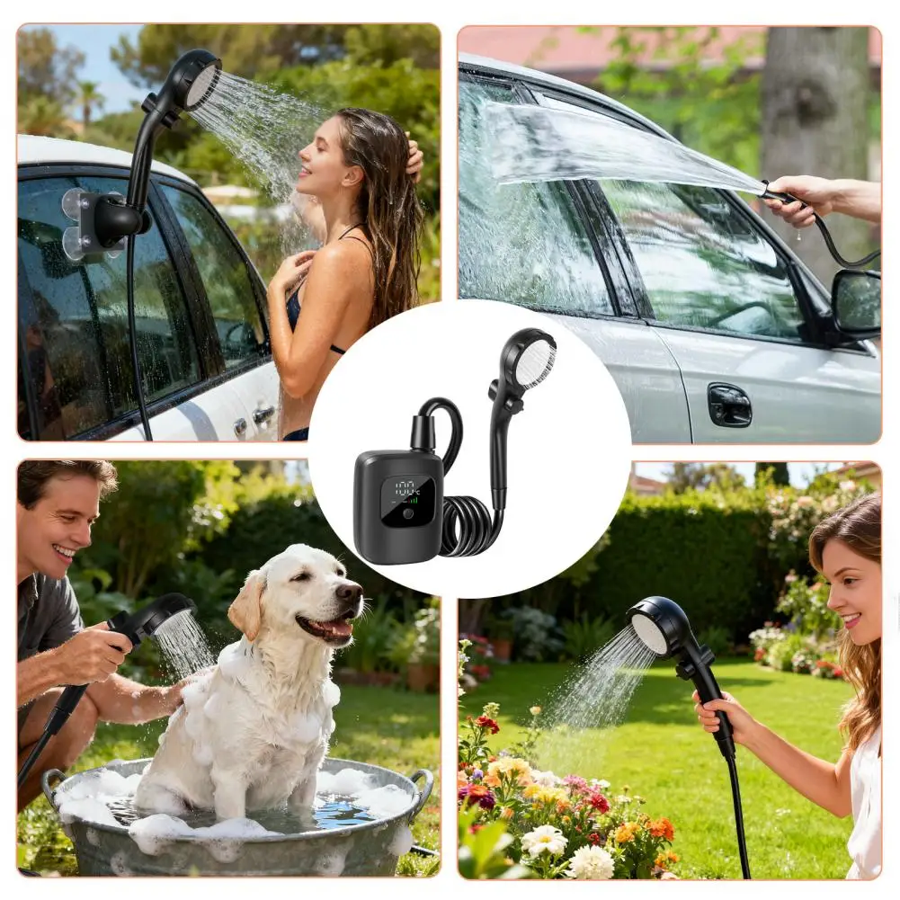 Portable Camping Shower with LED Display 2400mAh Battery 180min Use 4 Shower Modes Adjustable Water Pressure Quick Connect Outdo view 2