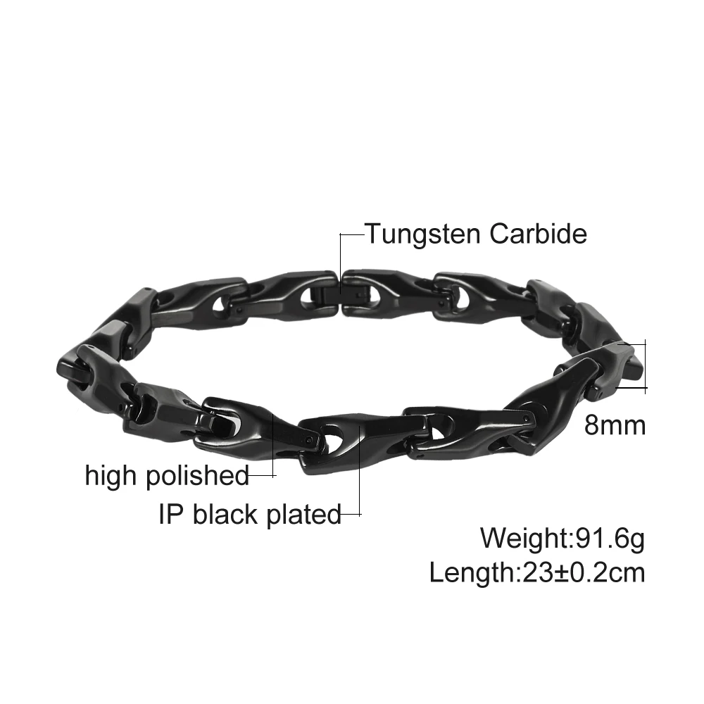 Vinterly Anti-scratch Tungsten Carbide Bracelets Men Black Beer Bottle Shape 20/23CM Jewelry Male Gifts Punk Chain Waterproof