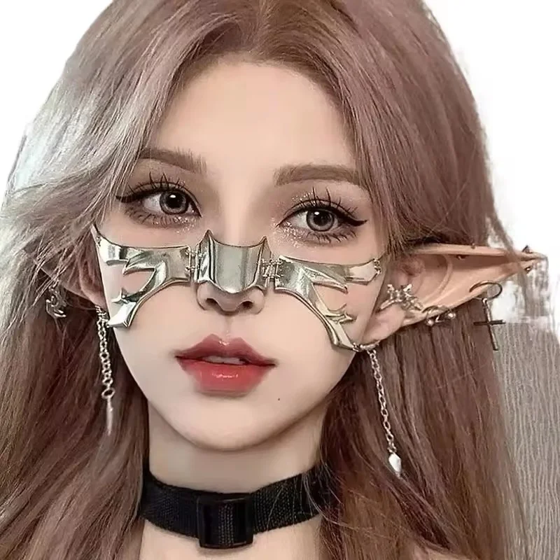 Cyborg Face Chain Half Hollow Mesh Chain Punk Mask Cosplay Face Accessorie Chain Earrings Nose Accessorie Cyber Wind Accessories