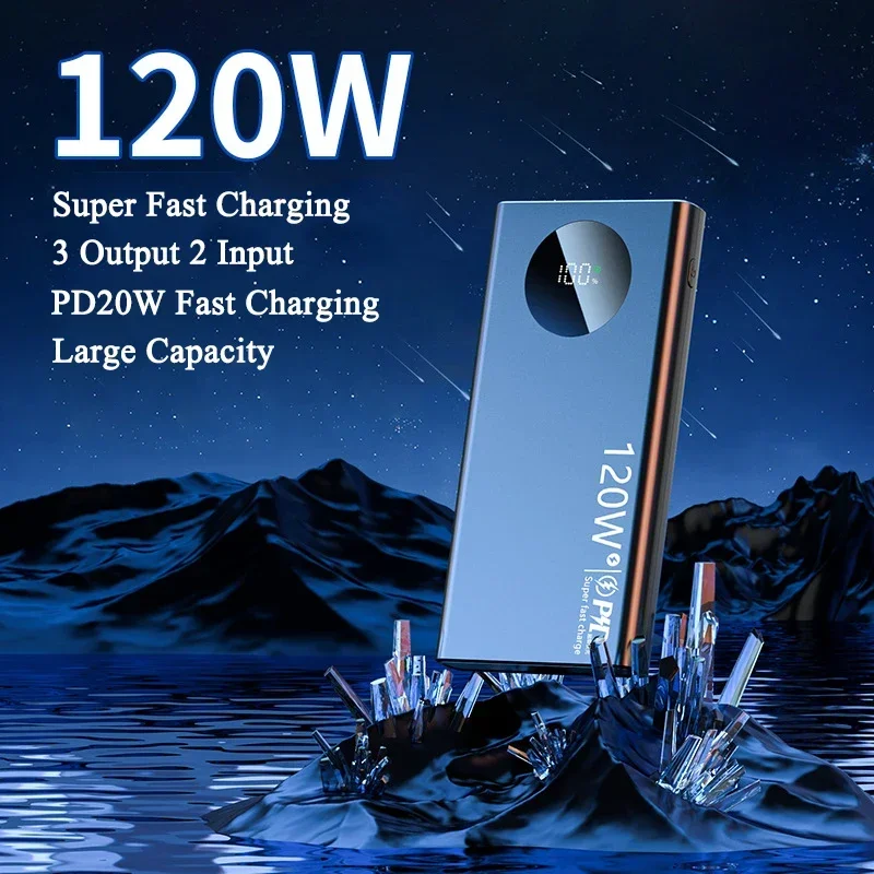 Banco De Potência De Grande Capacidade, 120W, 20000mAh, Carregamento Rápido, Carregador de Bateria Externo Portátil para iPhone 14, Samsung, Huawei