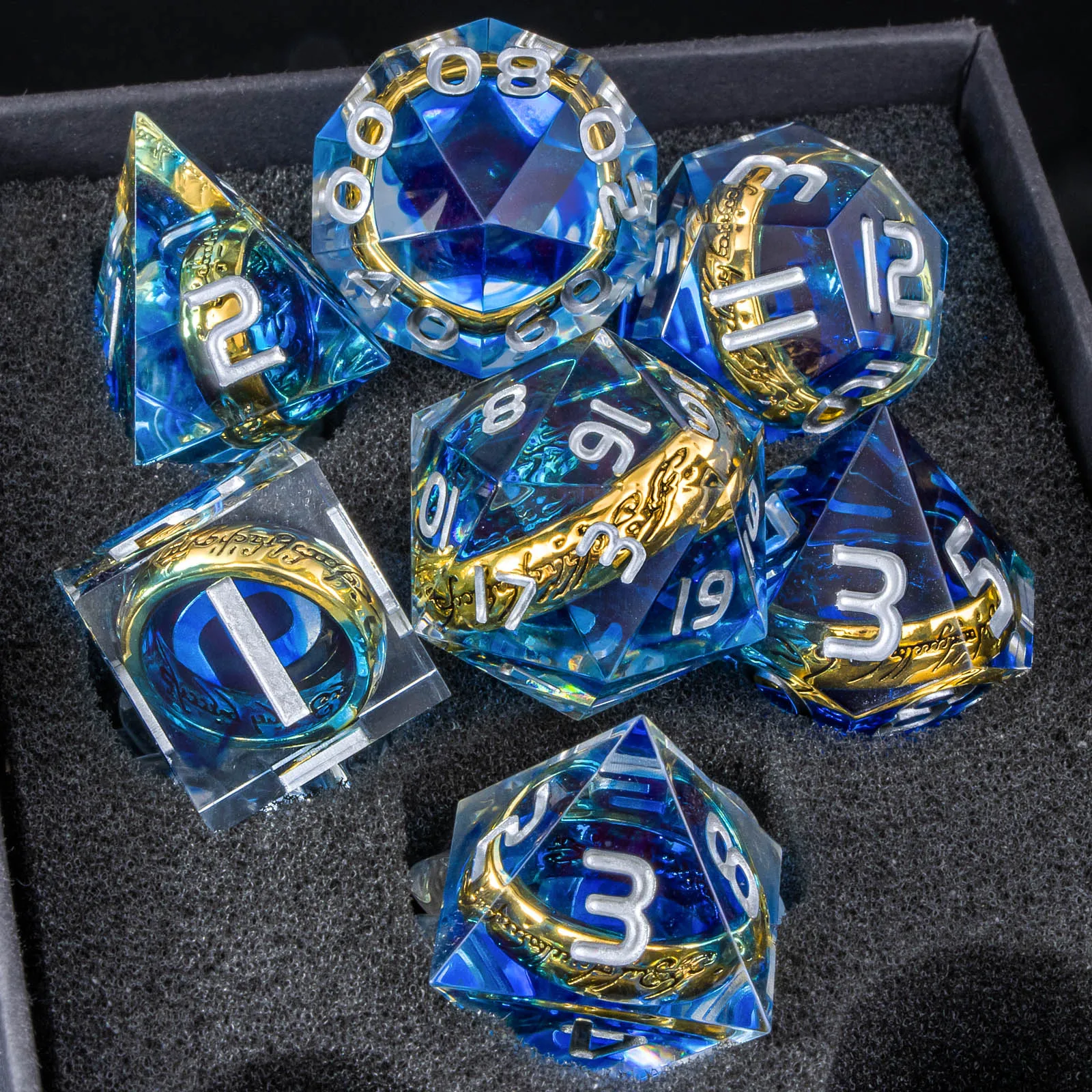 

Набор кубиков Blue Magic Lord Rings, Dungeon Dragon DnD Dice, набор кубиков LOTR D&D из смолы для ролевых игр, D и D Sharp Edge Dice