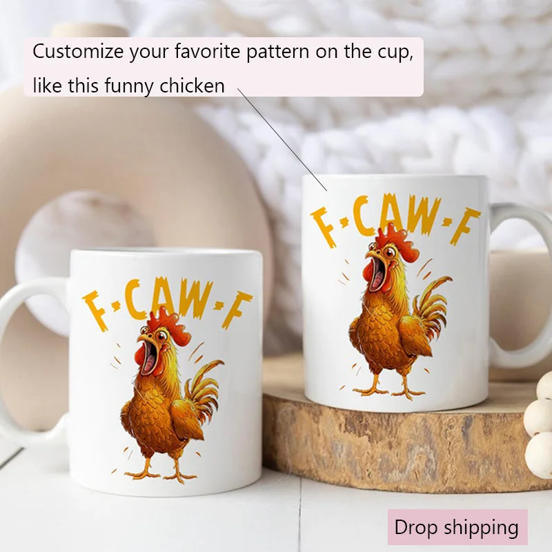 

F-Caw-F Chicken Humor Mug Personalized Custom Pattern Design Ideal For Thanksgiving Gift Daily Coffee Use Home Decor And Autumn