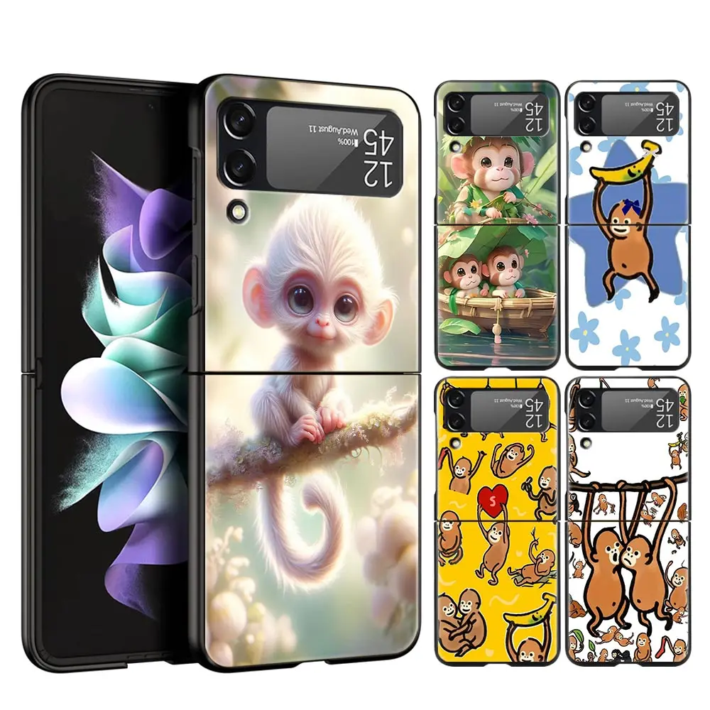 Monkey And Banana Hard PC Phone Case For Samsung Galaxy Z Flip 7 6 5 4 Black Cover For Galaxy Z Flip 3 Foldable Fundas Shell Bag