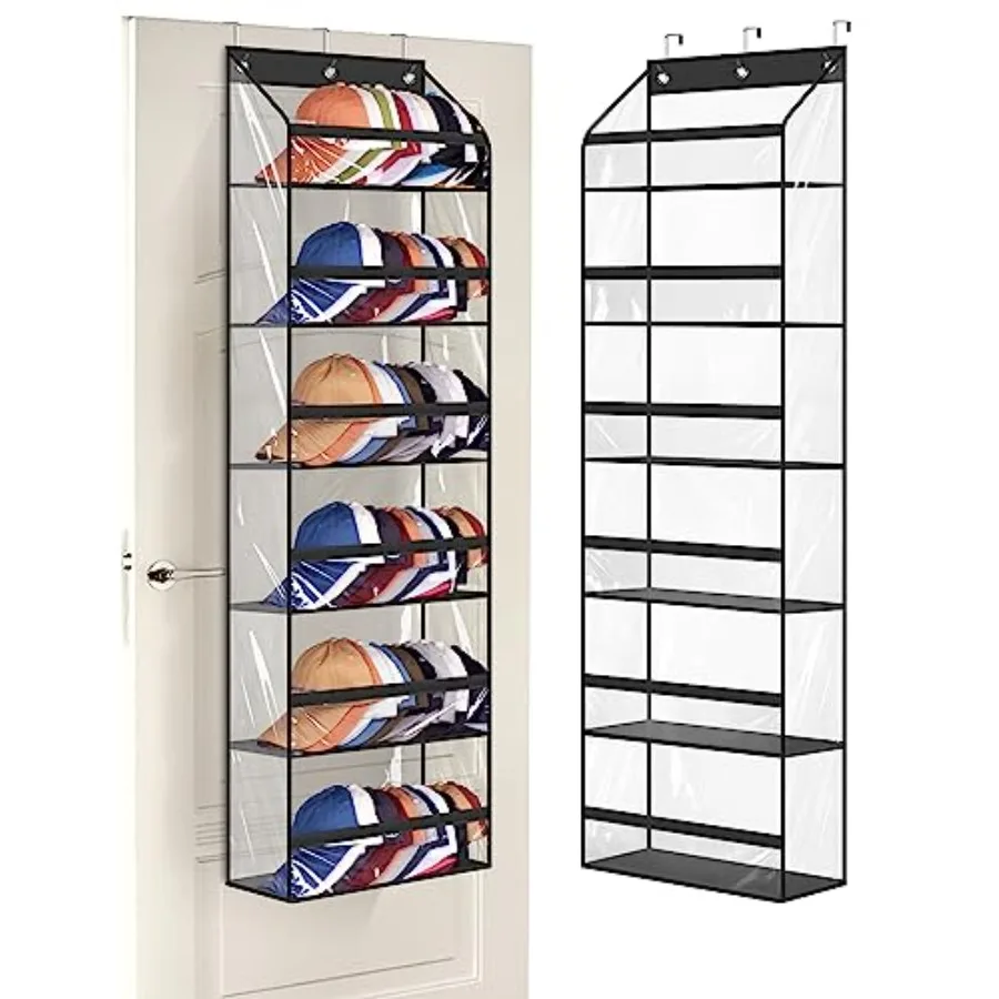 

Прозрачные подвесные держатели для бейсболок на дверь, вместительные, до 72 штук, органайзер для хранения головных уборов в шкафу, настенные, с глубокими карманами