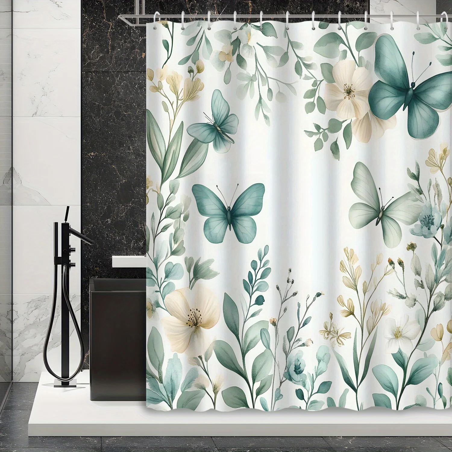 

1 шт., ретро акварель, пасторальный стиль, бабочка, цветок, растение, занавеска для душа, перегородка, занавеска с крючком, занавеска для душа