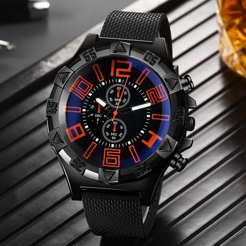 2025Новые часы, мужские светящиеся кварцевые часы, мужские деловые синие легкие спортивные часы с силиконовым сетчатым ремешком