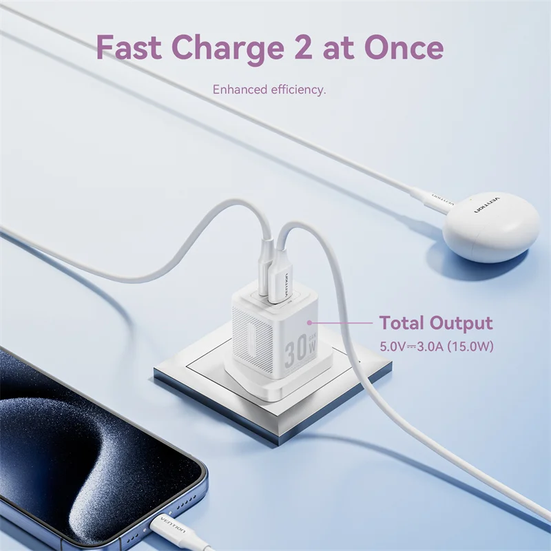 Vention UK GaN 30W Fast Charger for iPhone 15 14 13 PD3.0 Charger for iPad Pro Xiaomi Samsung Type C Mobile Phone US USB Charger