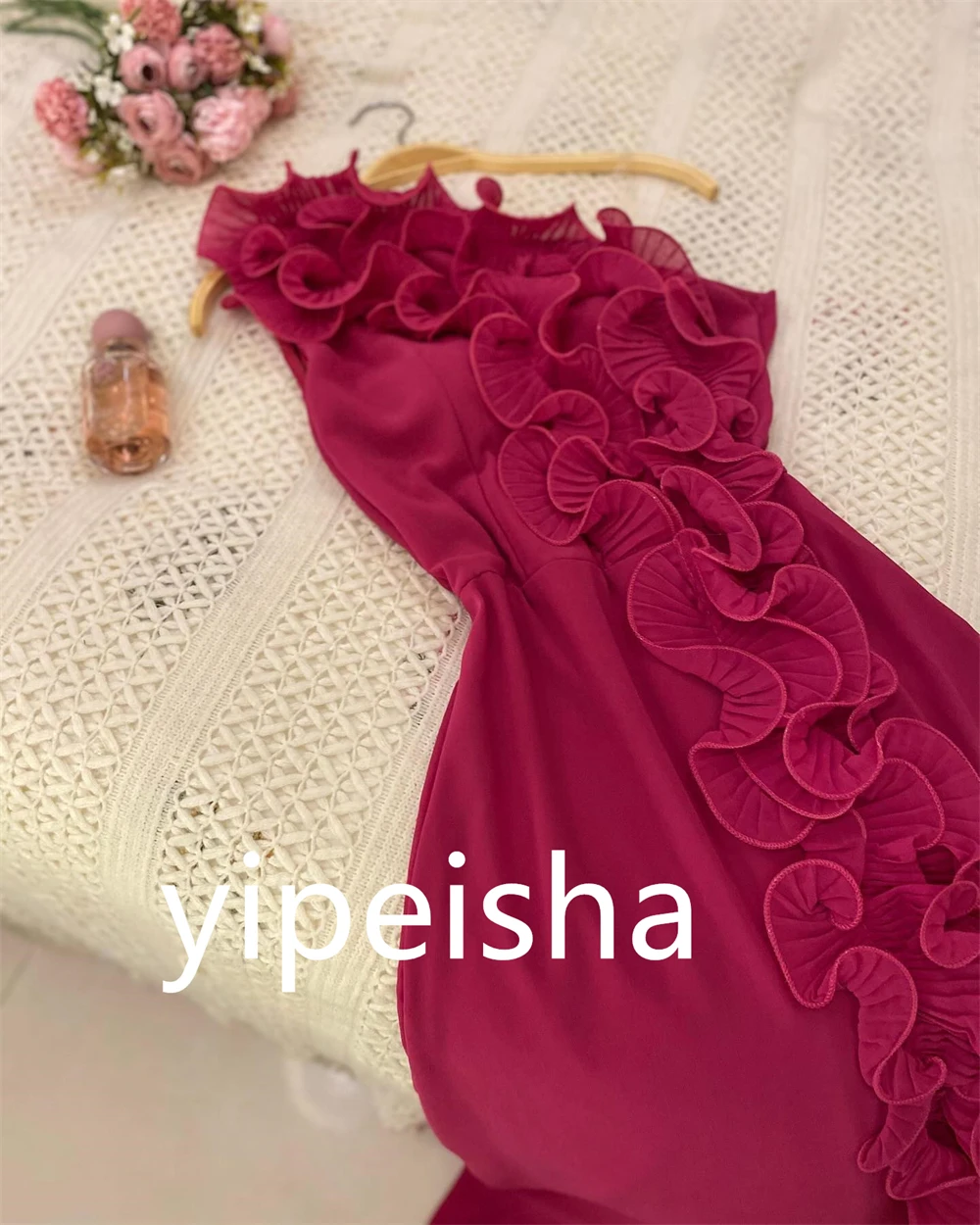 Vestido de quinceañera de corte a con un solo hombro, faldas hasta el tobillo con nudo, batas de noche de gasa, moda personalizada