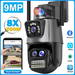 9MP 5K WiFi IP Camera 8X Optical Zoom Security Protection Floodlight Alarm NVR Alexa Auto Track ICsee CCTV Video Surveillance