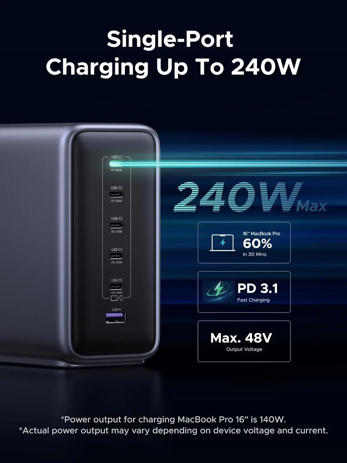 محطة شحن UGREEN Nexode 500W GaN، 6 منافذ USB-C وUSB-A، تحكم ذكي في درجة الحرارة وتصميم موفر للمساحة #5