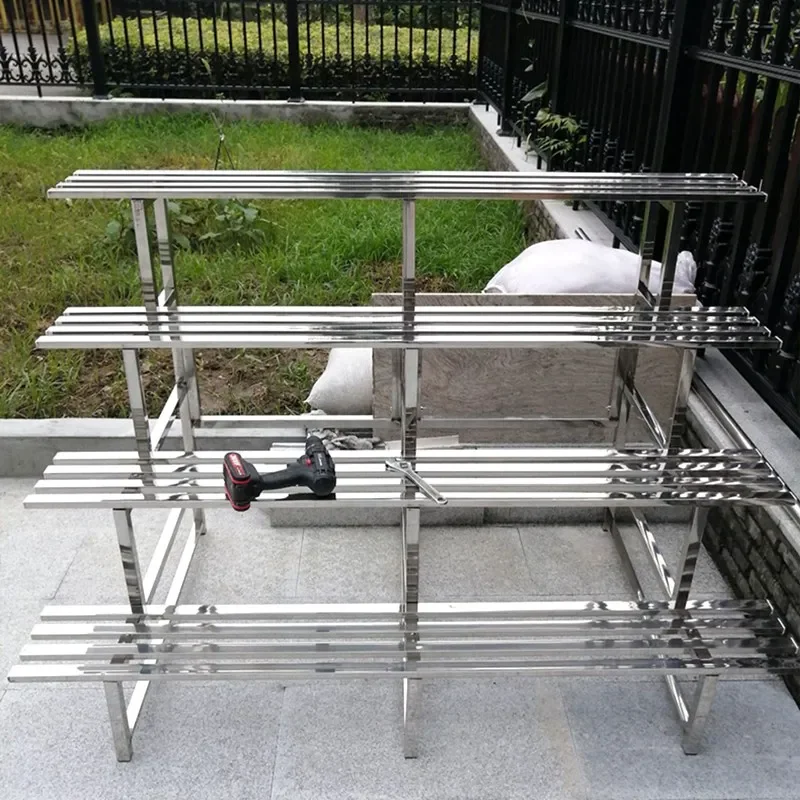 2026 Customizable 1~4 Tiers Stainless Steel Bonsai Flower Pot Plant Stand for Home Garden Balcony Patio Display Shelf